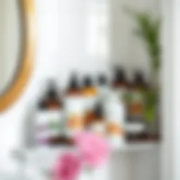 A vibrant array of organic hair products on a serene bathroom shelf