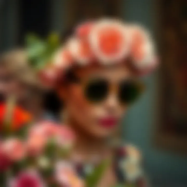 A close-up of floral accessories, highlighting personal expression through floral elements