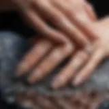 A close-up view of natural gel manicure showcasing intricate nail art designs.