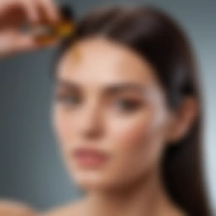 A close-up view of a person applying hair oil, demonstrating proper technique