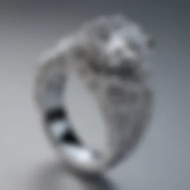 A close-up of Ariana Grande's engagement ring showcasing its intricate design