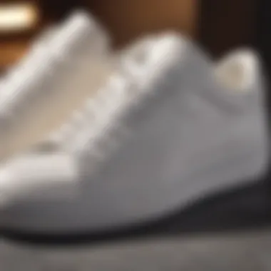 A close-up of a white sneaker highlighting its craftsmanship