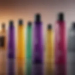 A close-up view of toner bottles showcasing various shades.