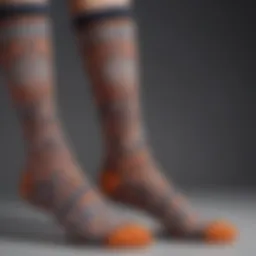 A close-up view showcasing the intricate pattern of Tory Burch socks.