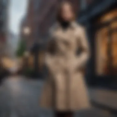 Vintage trench coat displayed in a stylish urban setting