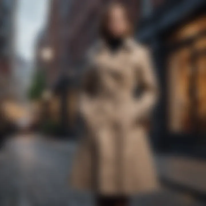 Vintage trench coat displayed in a stylish urban setting