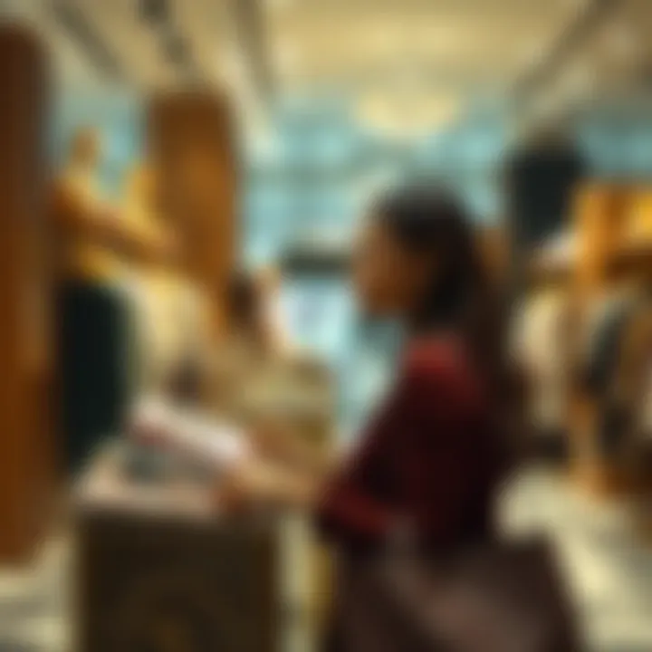 A shopper contemplating purchases in a stylish boutique setting