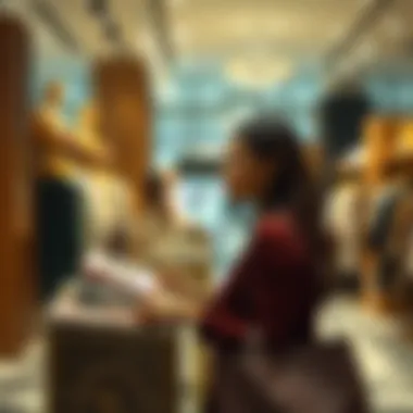 Consumer Decision-Making in Retail A shopper contemplating purchases in a stylish boutique setting