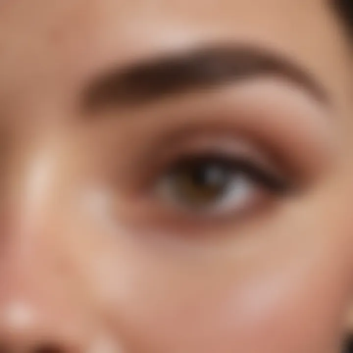 Close-up of a brow area with freshly applied tint leaving a stain on the skin.