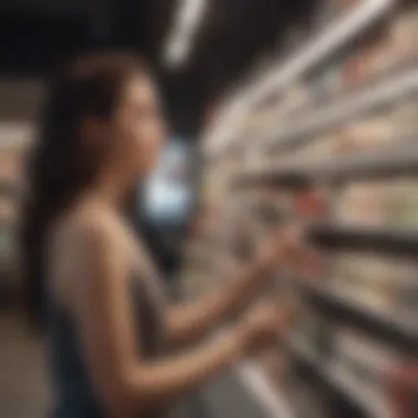 Person selecting hair products in a beauty store