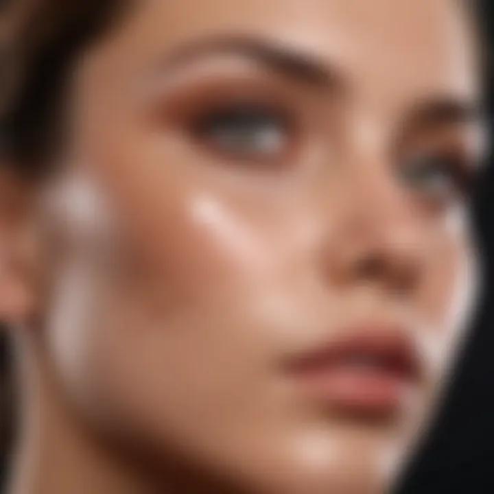 Makeup application technique showcasing a brush on a model's skin