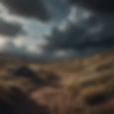 Unsettling Dream Landscape A dreamlike landscape with dark clouds, representing the unsettling nature of bad dreams.