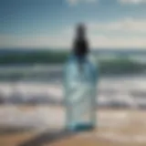 A bottle of seasalt spray with waves in the background