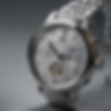 Close-up of a small silver watch's craftsmanship