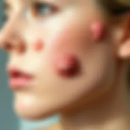 Illustration depicting various types of acne lesions on skin