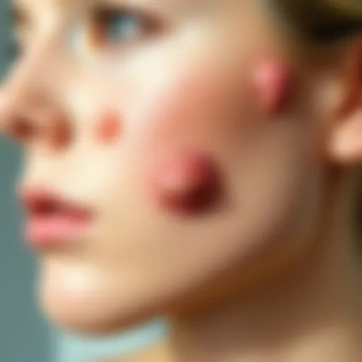 Illustration depicting various types of acne lesions on skin