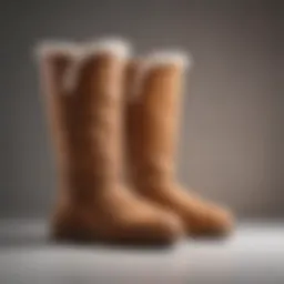 A stylish UGG boot displayed on a soft, textured surface