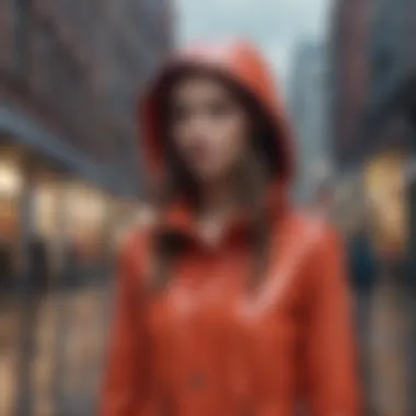 Fashionable outfit featuring a raincoat in an urban setting