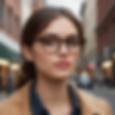 Fashionable individual wearing Warby Parker Elise glasses in an urban setting