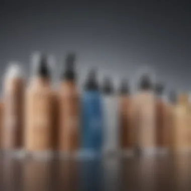 Diverse range of water-based foundations in chic packaging.